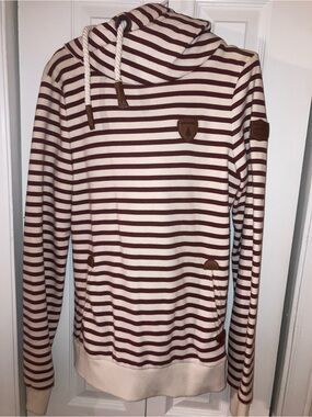Wanakome Cream and Burgundy Striped Hooded Pullover rare